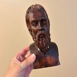 Vintage Handmade Carved Wooden Creepy Old Man Bust Fisherman Cottagecore